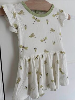 Kyte Baby White & Green Dragonfly Ruffled Twirl Bodysuit Dress